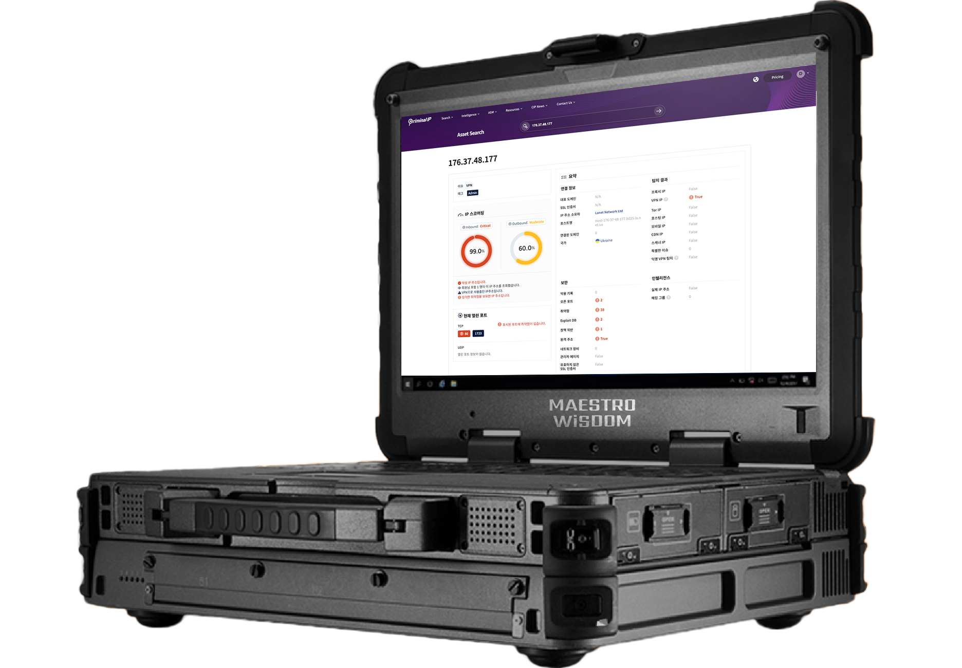 WiSDOM Portable Lab IP / Domain 위협 탐지 화면 1